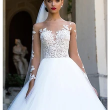 SoDigne с длинным рукавом свадебное платье Пляж Тюль для платья невесты белая аппликация из кружева/цвета слоновой кости романтические пуговицы свадебное платье