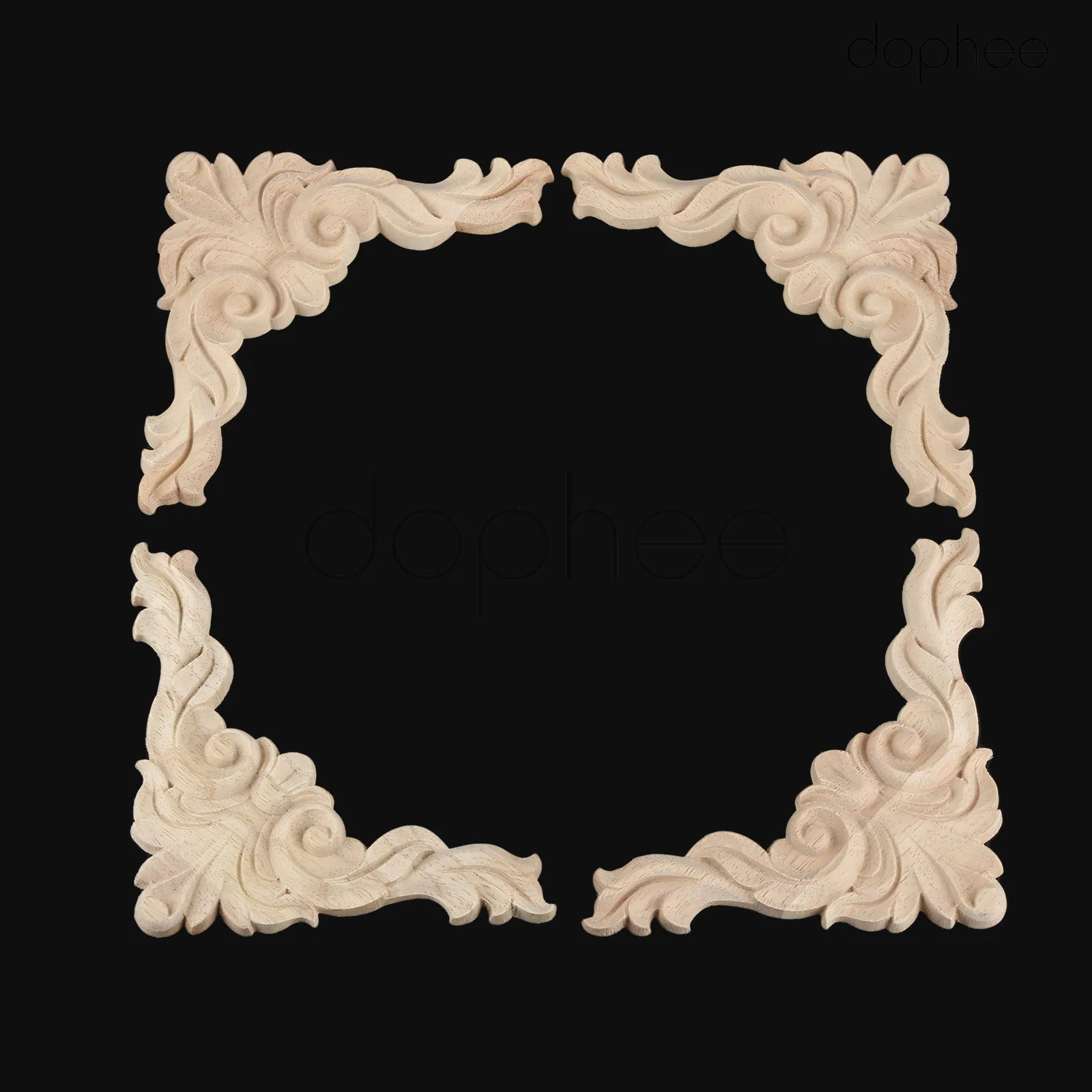dophee 4pcs 13cm Vintage Wood Carved Corner Decals Onlay Applique For