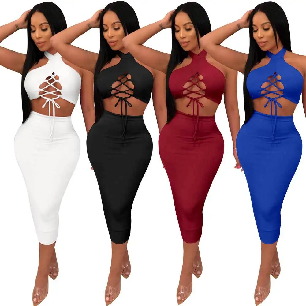

2019 New European And American Sexy Bandage Dress Sexy Nightclub Pencil Skirt Two-piece Suit Dress