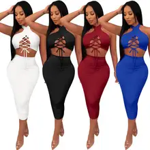 2019 New European And American Sexy Bandage Dress Sexy Nightclub Pencil Skirt Two-piece Suit Dress two tone jersey pencil dress