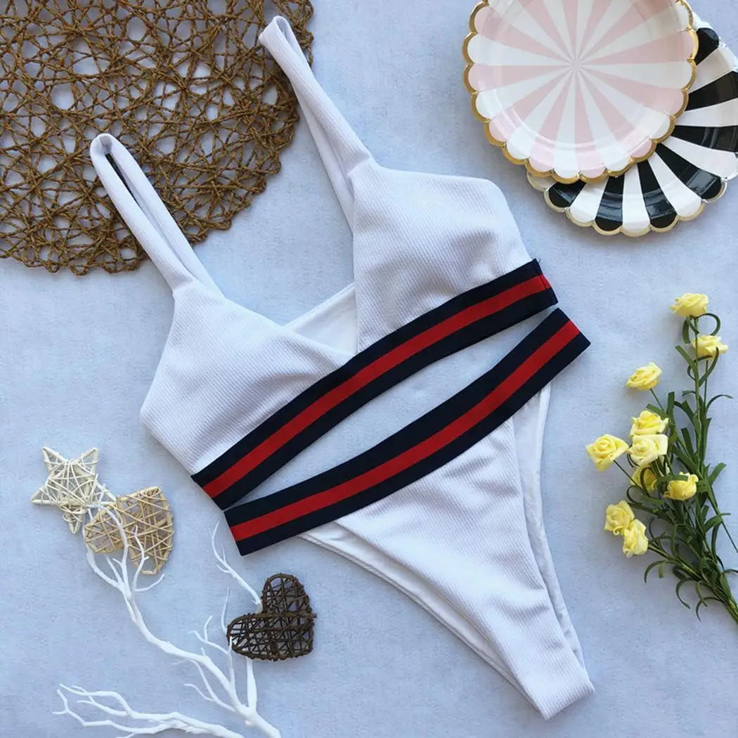 

Women Striped Three-point Type Two-piece Low Swimming Pool, Resort, Beach, Water Park Waist Bikini Swimsuit Set