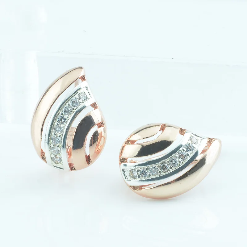 

FJ Women Oval Round Hollow Earrings 585 Rose Gold Color Drop Earrings White Jewelry