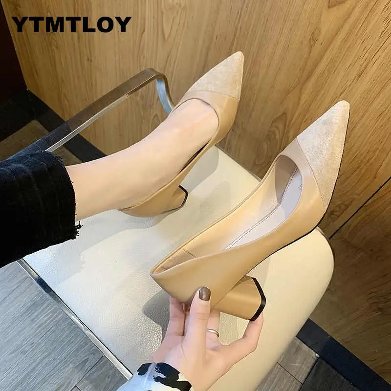 

2019 Women Pumps Elegant Shoes Slip on Square High Heels Pointed Toe Shallow Spring Autumn Wedding Zapatos Mujer D6