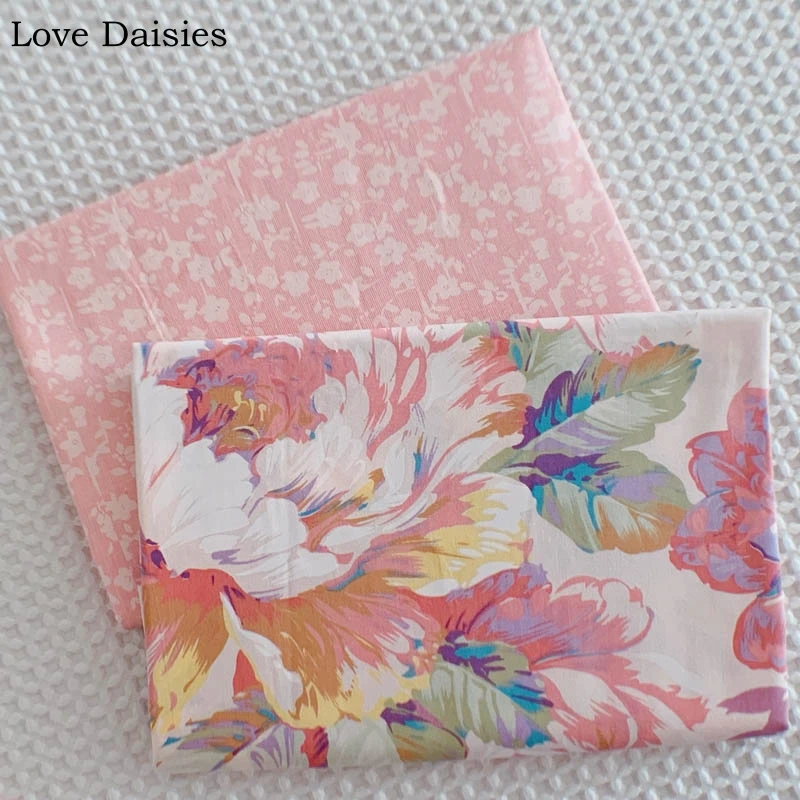 

100% Cotton Elegant Brown Purple Gold Big flowers PINK Small Floral Twill Fabrics for DIY Bedding Kids Apparel Dress Home Decor