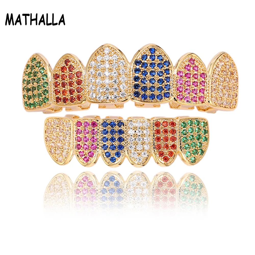

New Hiphop Multi color Teeth Dental Cubic Zirconia Grillz Six Color