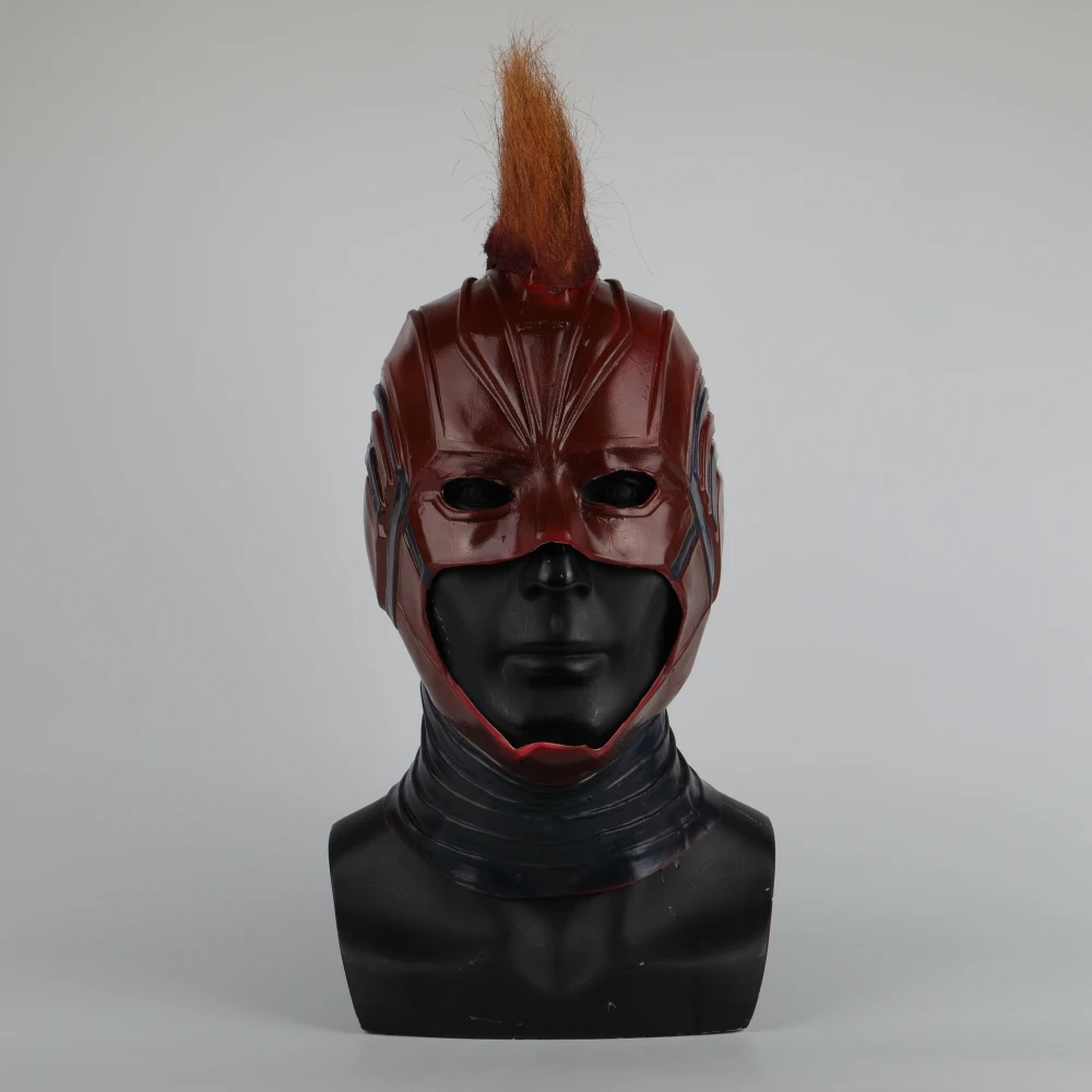 Captain Marvel Helmet Cosplay Prop Mask for Halloween Red with Yellow hair Latex Mask Halloween Cosplay Costume Prop (2)