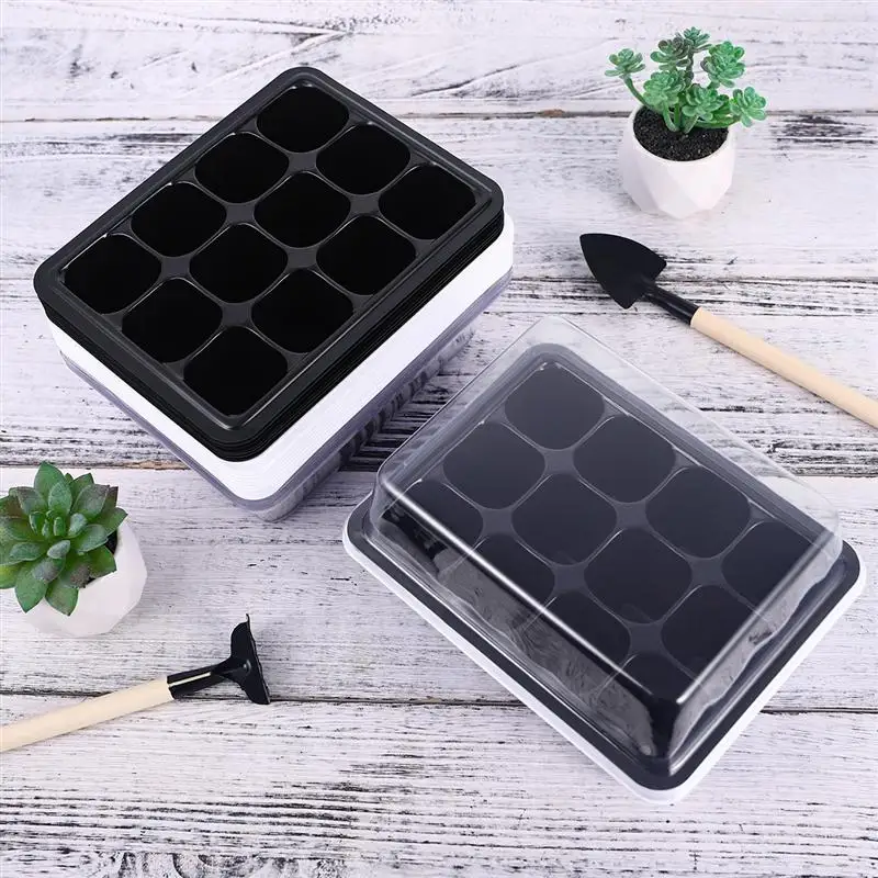 10pcs Seedling Tray Sprout Plate 12-Cells Nursery Pots with Transparent Lids Box For Gardening Bonsai 18x14x6cm | Дом и сад