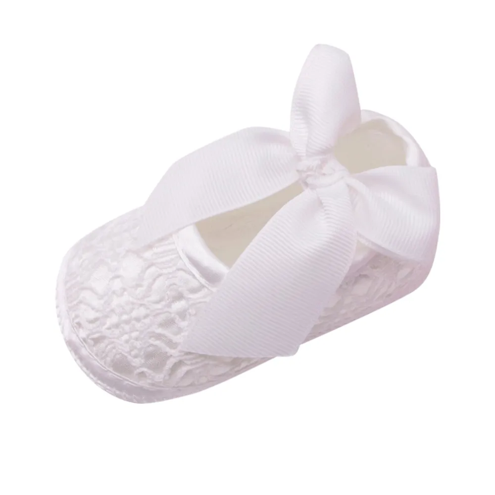 Baby Shoes Newborn Baby Girls Soft Shoes Soft Soled Non-slip Bowknot Footwear Crib Shoes - Color: White