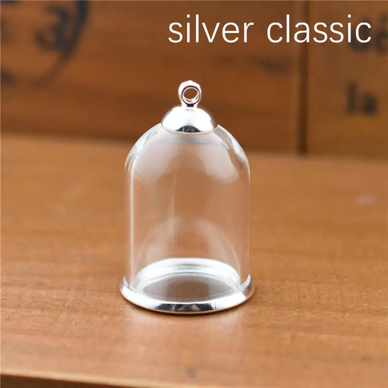 5 компл. 25*18 мм пустотелая трубка стеклянная банка с установкой база бусины крышка набор Стеклянные Флаконы подвеска в форме стеклянной бутылки ювелирных изделий - Окраска металла: silver classic