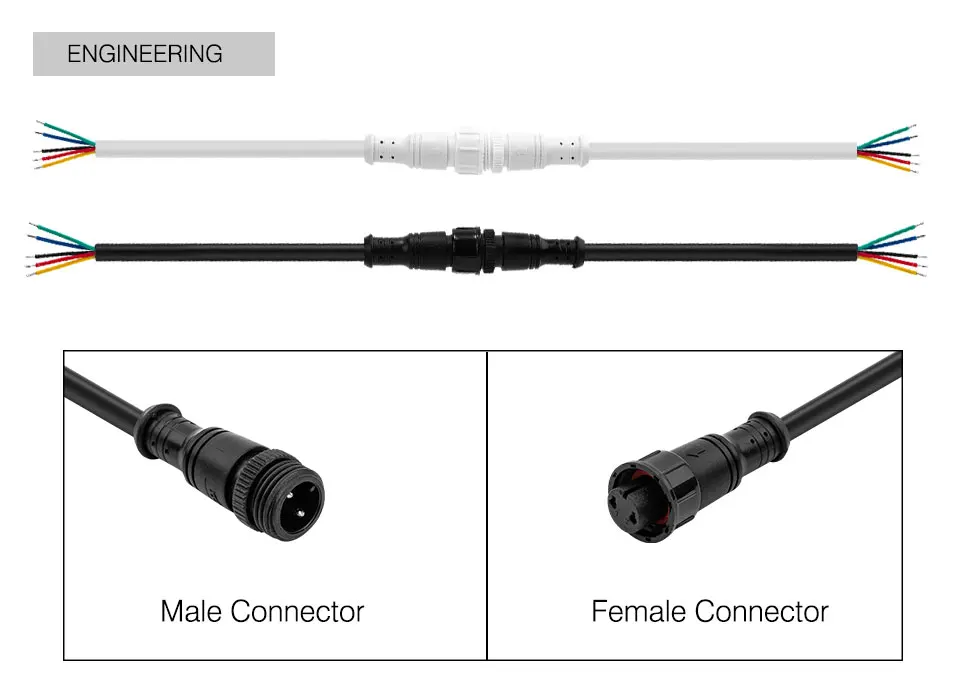 2pin/3pin/4pin/5pin/DC Светодиодные ленты Водонепроницаемый разъем светильник Удлинительный кабель черный/белый провод мужского и женского пола 40/60/100/200/300 см