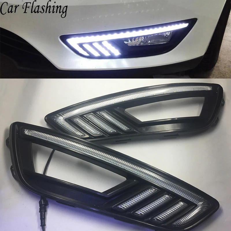 

Car Flashing 2PCS for Ford Focus 4 2015 2016 2017 2018 DRL daytime running light Front Fog lamp yellow Turn Signal night blue