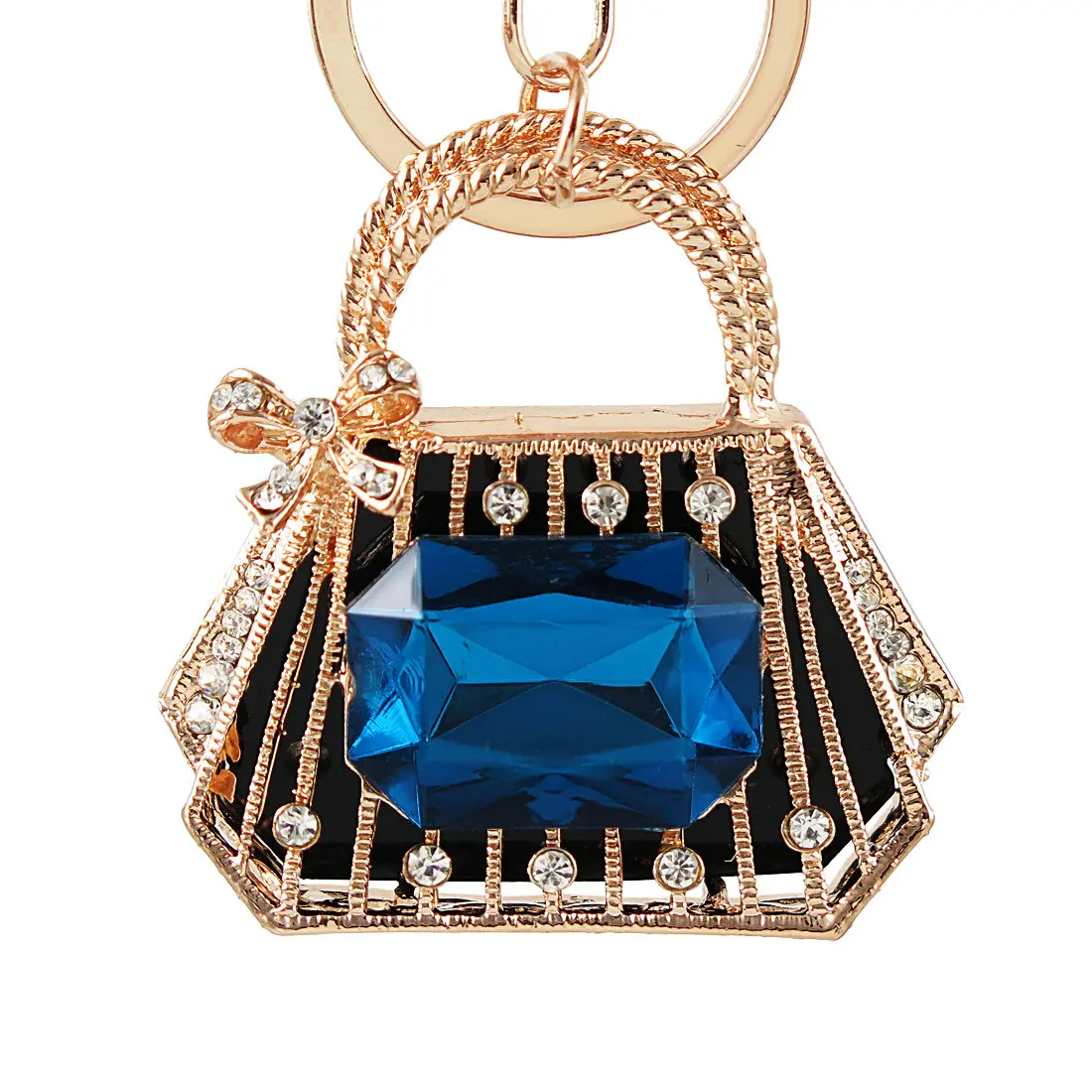 Novelty Blue Rhinestone bag Keychain Fashion Creative Handbag Car Key Chain Ring Holder Charm