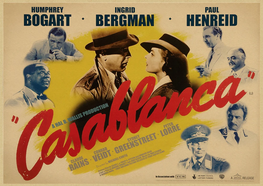 Голливуд фильм Casablanca крафт-бумага плакат старый классический Любовь бар театр кафе декоративная живопись - Цвет: Серебристый