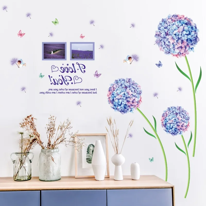 

Blue Flower Ball Large Size Dandelion Wall Sticker Living Room Entrance Bedroom TV Wall Home Decor Stickers Muraux