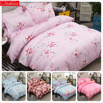 

Pink Flower Print Cotton Bed Linen 3/4 pcs Bedding Set Big Size Duvet Cover Double Full King Queen Twin Single Kids Bedlinen 200