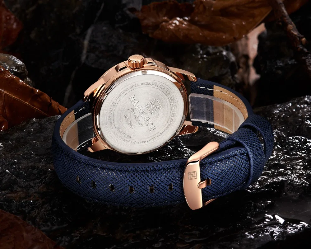 NAVIFORCE модные синие мужские часы лучший бренд класса люкс водонепроницаемые спортивные кварцевые наручные часы кожаный ремешок Календарь аналоговые часы