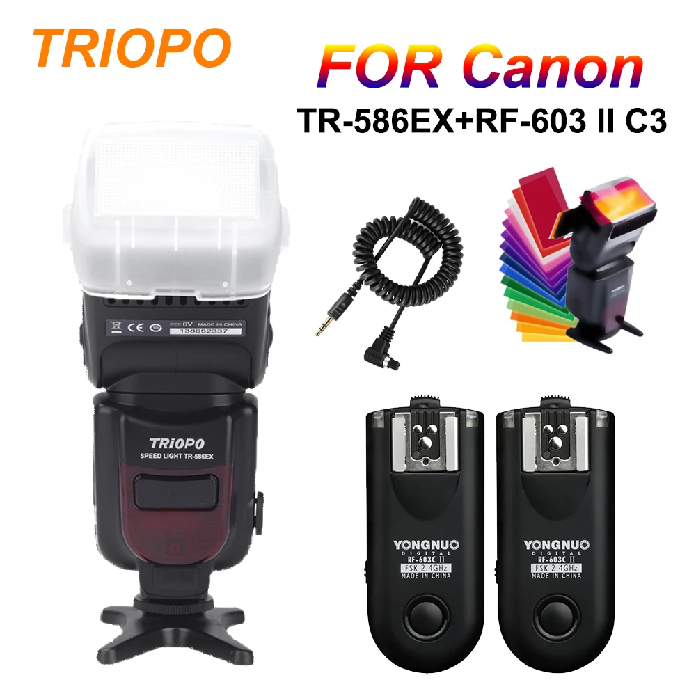 

Triopo TR-586EX C Wireless TTL Flash Speedlite for Canon EOS 5D Mark II 5D3 5D4 7D 6D 1D 10D+RF603 C3 wireless flash trieless