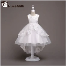 Вечерние платья для девочек; элегантное кружевное праздничное платье для маленьких девочек; модная детская одежда; детское белое платье без рукавов