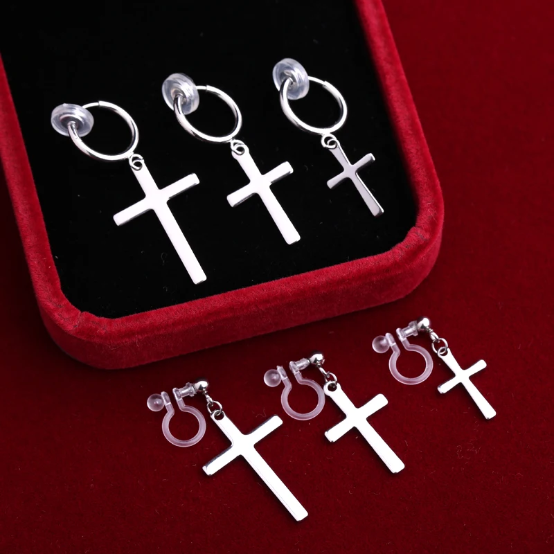 

cross Ear clip earring Resin Transparent Earless hole Prevent allergy Punk Clip type Cool handsome Couple earrings