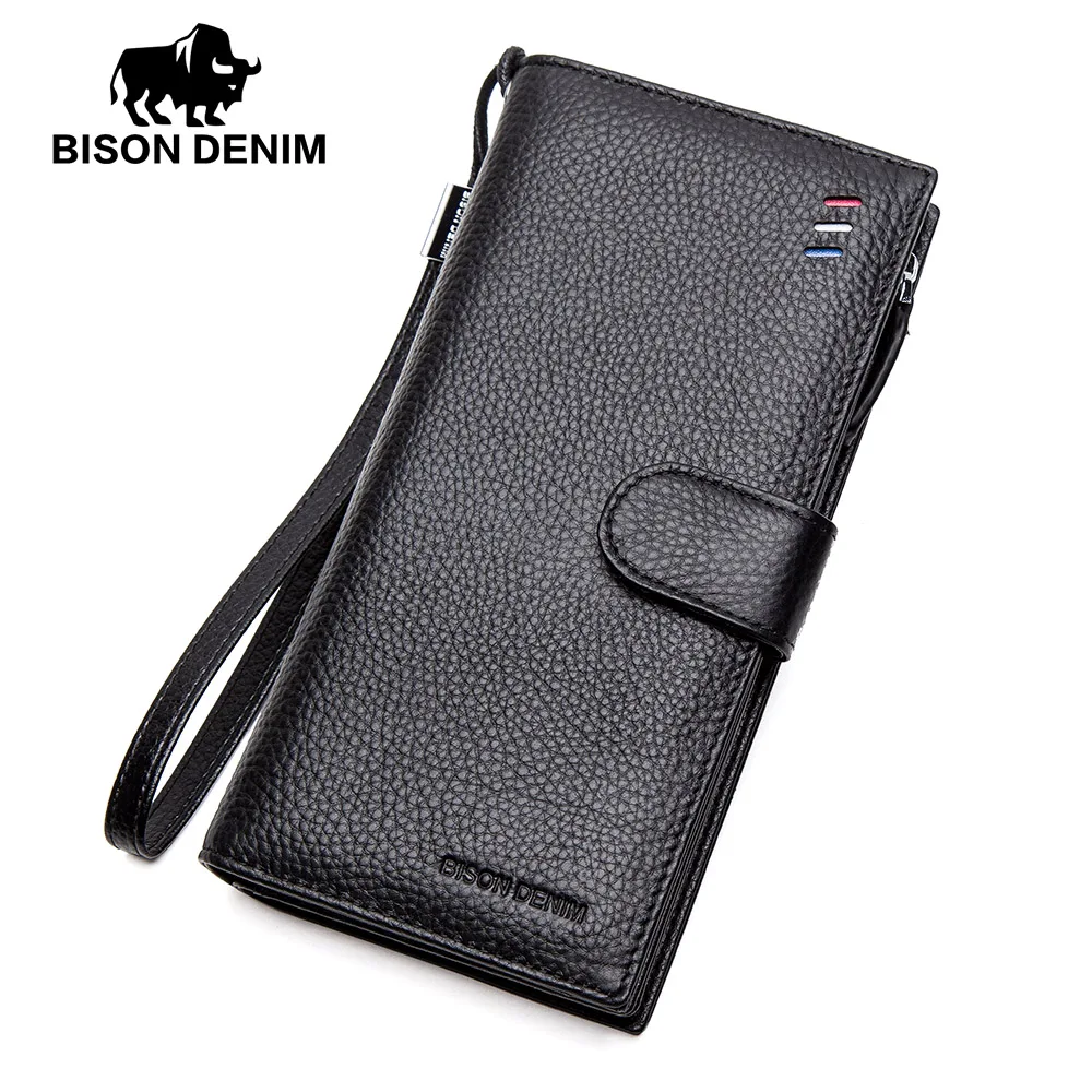 BISON DENIM fashion luxury brand men wallets genuine leather long