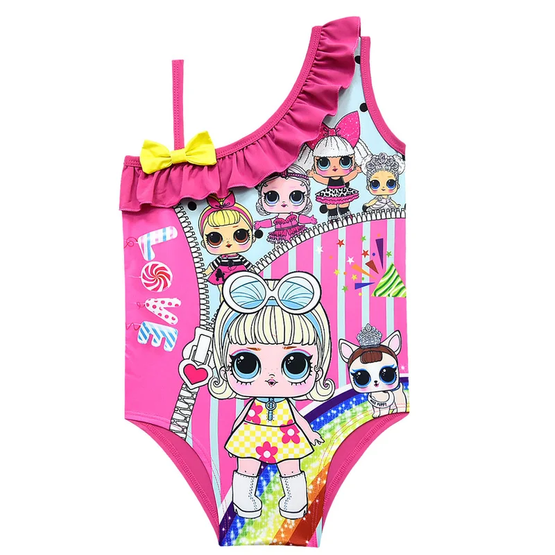 

2019 new LOL children's shoulder swimsuit girls one-piece swimsuit strap doll cartoon Europe and America swimwear