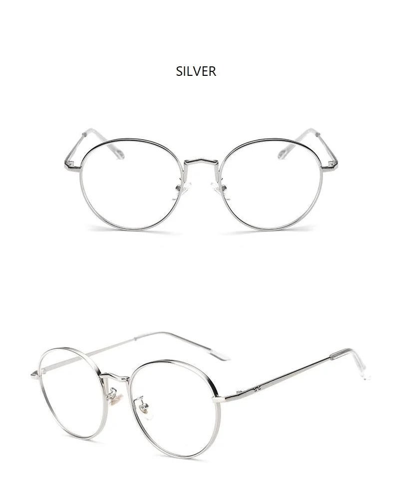 Розовые Золотые очки, женские очки в круглой оправе, женские прозрачные очки для мужчин, прозрачная оправа для очков, Серебряные очки, прозрачные - Цвет оправы: silver clear