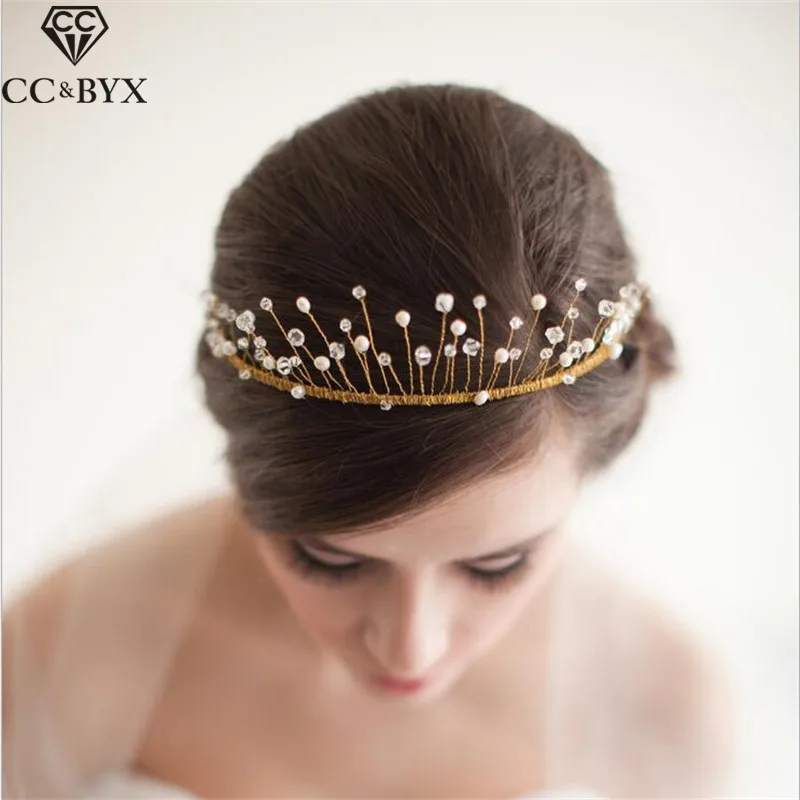 

CC Jewelry Crowns And Tiaras Hairbands Mariage Crystal Beads For Women Wedding Hair Accessories Brides Party Beach Handmade O204