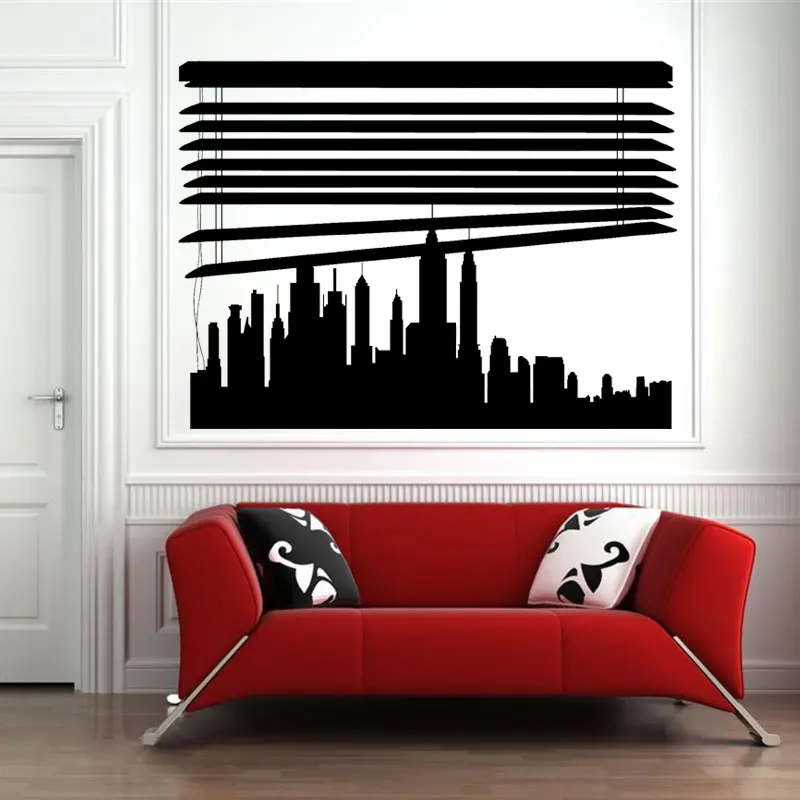 Custom Skyline Under Window Blinds City Wall Sticker Vinyl Home Decor