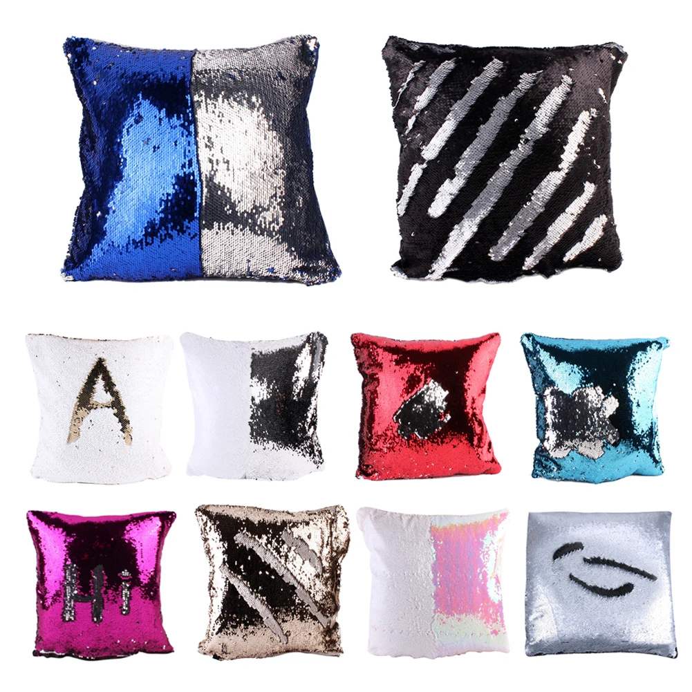

DIY Two Tone Glitter Sequins Throw Pillows Case Color Changing Cafe Home Decorative Cushion Case Pillowcase Throw Pillow Cover