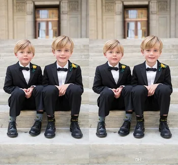 

2020 Custom Made Children Peak Lapel Tuxedos Custome Homme Boy's Wedding Party Suits Prom Suit Black (Jacket+Pants+Bowtie)