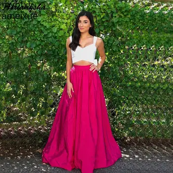 

Two Piece Elegant 2020 White plus pink Long Evening Dresses V-neck Sexy Sleeveless Floor-length A-line Plus Size Evening Gown