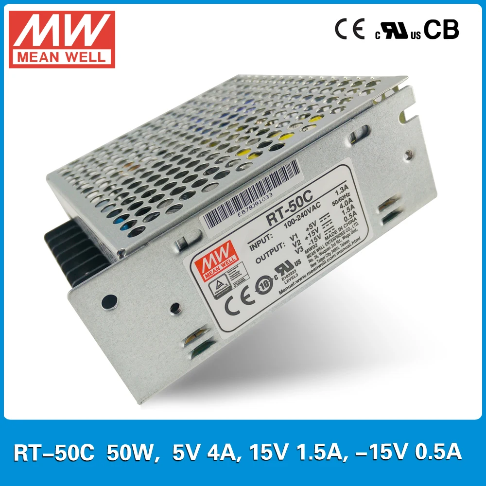 

Original Mean Well RT-50C 50W Triple output +5V/4A +15V/1.5A -15V/0.5A Meanwell three output Power Supply