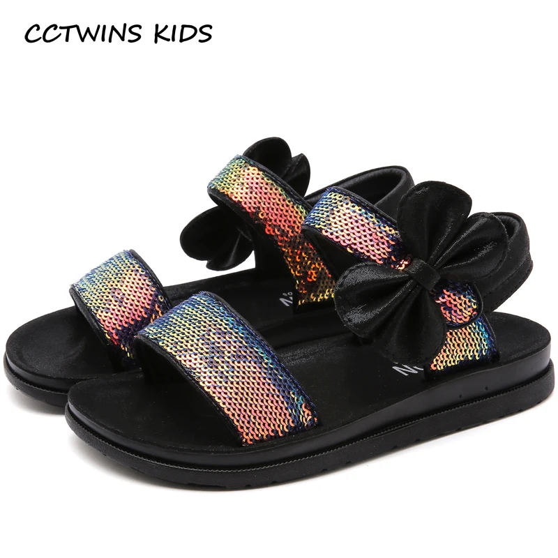 

CCTWINS Kids Shoes 2019 Summer Fashion Girls Bow Tie Sandals Toddler Glitter Beach Shoes for Children Baby Barefoot Sandal PS461
