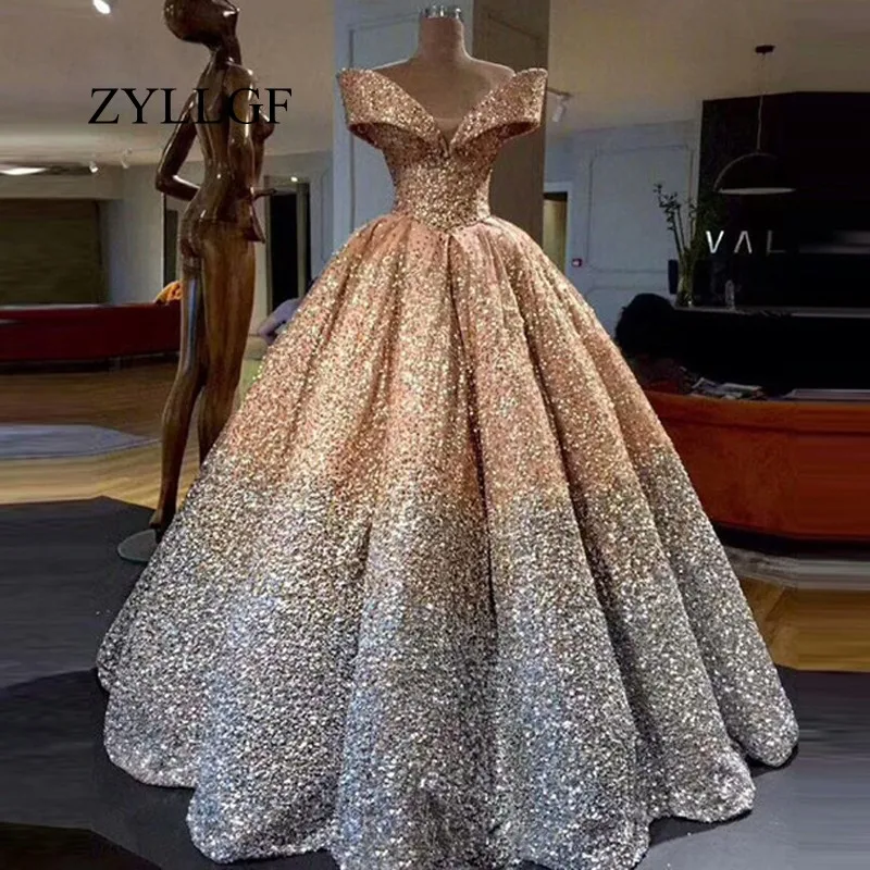 ZYLLGF Puffy с плеча блестками платья для мам 2019 Для женщин Саудовская арабское платье Праздничное платье Длинные вечерние платье RS133