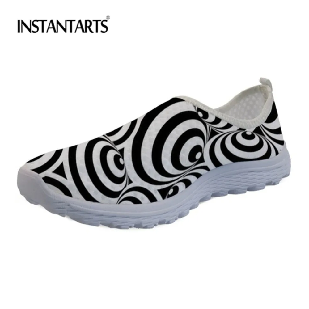 

INSTANTARTS Black and White Shoes Woman Casual Women Beach Lazy Breathable Mesh Shoes for Ladies Loafers Slip On Fashion Summer