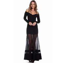 R70229 Elegant off the shoulder women’s long dress fashion 2016 new black dress full sleeve sexy maxi dresses long