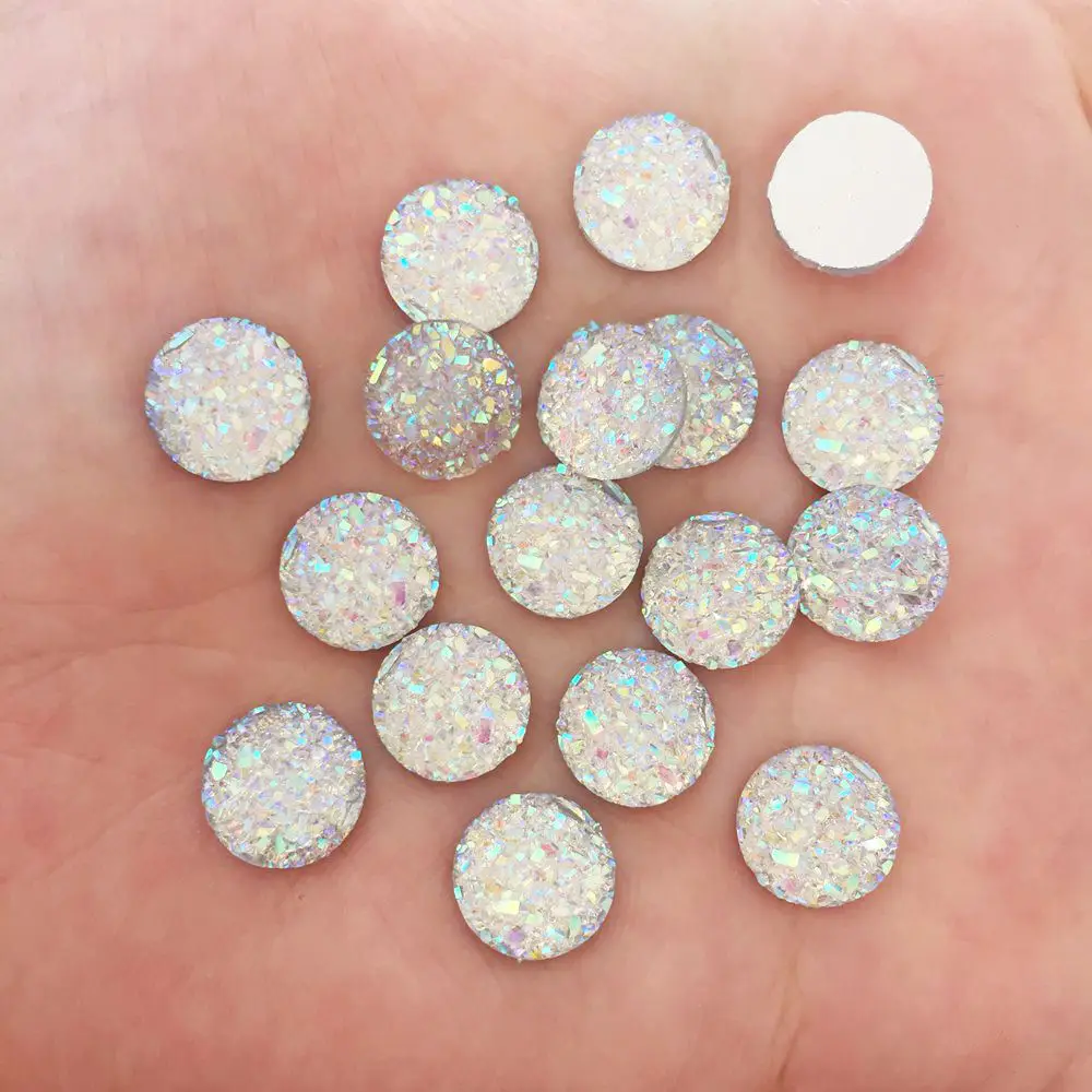 Белый 100 шт AB смолы Bling выпуклая поверхность руды 10 мм круглые плоские с оборота узоры из страз DIY Свадебные Аппликации Ремесло SW64 - Цвет: Белый