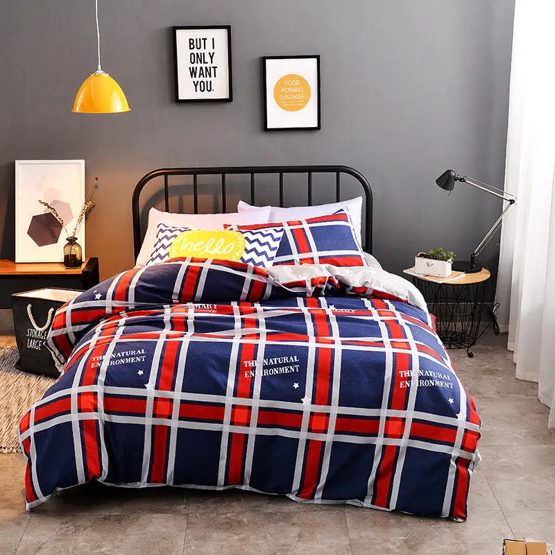 Red Blue Color Plaid Pattern Bedding Set Queen Size Duvet ...