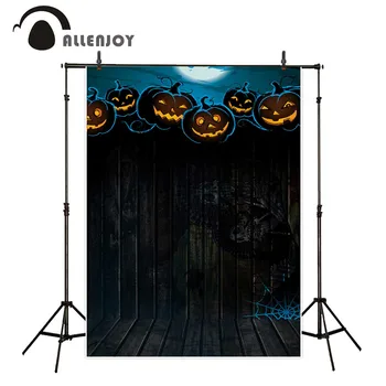 

Allenjoy Halloween backdrop pumpkins wood wall floor moon spider web decoration photo backdrop fond studio photo