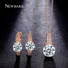 NEWBARK Jewelry Sets Charm Hoop Earrings Pave Setting 2 Carat Round Cut Cubic Zirconia Necklace Fashion Jewelry Set Party Perlas