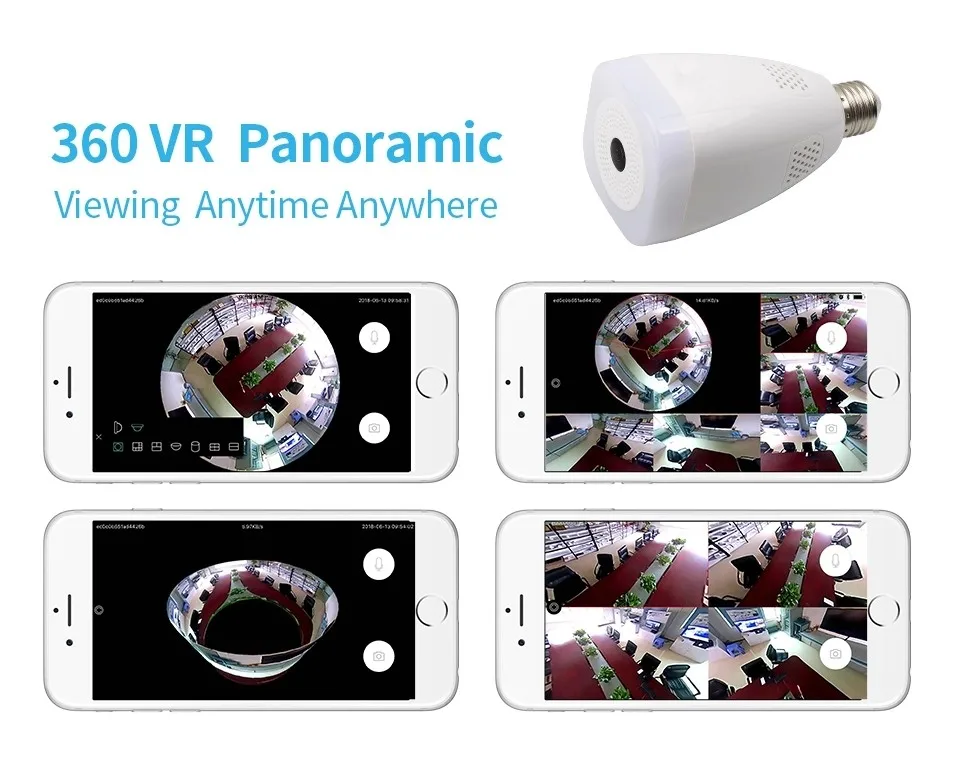 HD E27 ламповый светильник рыбий глаз умный беспроводной WiFi IP 360 градусов панорамный VR 1.3MP/2MP/3MP камера ночного видения Скрытая безопасность