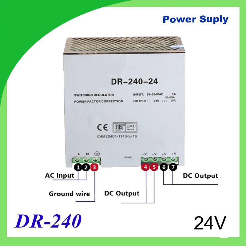 DR-240-24 Din rail источник питания 240w 24V power suply 12V/24V/36V/48V ac dc конвертер dr-240 хорошее