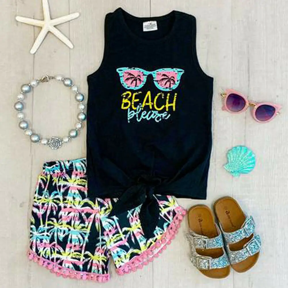 

1 2 3 4 5 Years Children Clothes 2019 Hawaiian style cheap kids baby girls 2pcs set Summer Beach Tops T-shirt Shorts Clothes