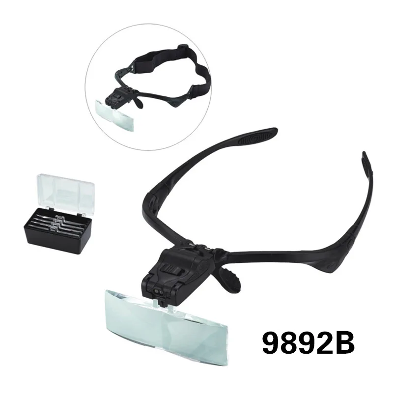 

Eyelash Extension 5 Lens Adjustable Loupe Headband Magnifying Glasses Magnifier With LED Light lamp For Grafting Lashes