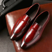 Phenkang/Мужская брендовая итальянская обувь; Модные Мужские модельные туфли из натуральной кожи; цвет черный, бордовый; свадебные мужские туфли; коллекция года