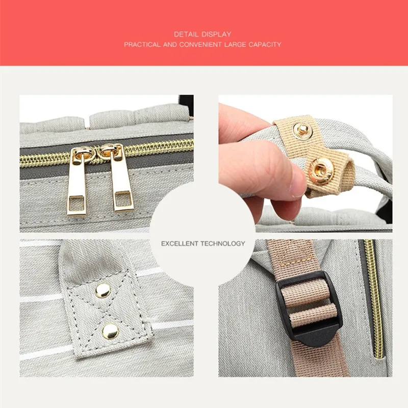 Aliexpress Newborn Baby Gift  Striped Patchwork Color Double Roots Shoulder Diaper Bag Mummy Maternity Nappy Bag Large Capacity04