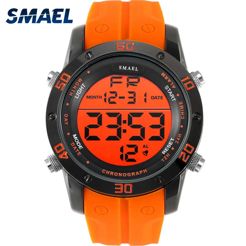 Goedkoop Fashion Horloges Mannen Oranje Casual Digitale Horloges Sport LED Klok Mannelijke Automatische Datum Horloge 1145 heren Horloge Waterdicht