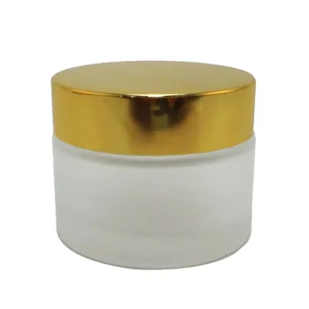 

1 PC 50 ml Frost Glass Makeup Cream Jar w Shiny Gold Aluminum Plastic Lid (AY200F-50)