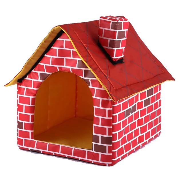 Washable & Removable Red Brick Pet Dog House For Small Dogs Puppy Kennel With Mat Warm And Cozy Cat Kitten Bed Pet Products