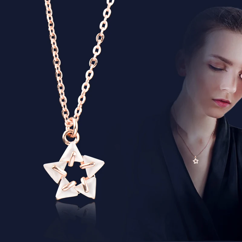 

SINLEERY Charm Small Cubic Zirconia Star Pendant Necklace Rose Gold Silver Chain Women Custom Jewelry XL246 SSI
